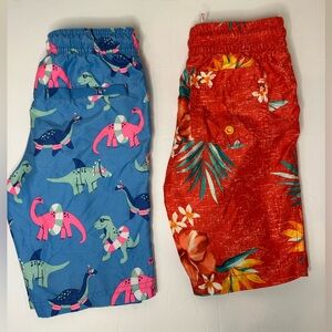 Boys Swim Trunks Bundle 6/7 | Cat & Jack Dino + Tropical Hibiscus (Lot of 2)